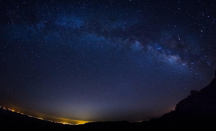 blauer Sternenhimmel, Sterne, Nacht, Landschaft, Sternennacht, Komet, Sternschnuppen, HD-Hintergrundbild