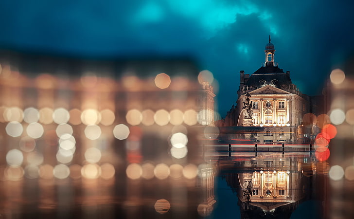 มหาวิหารคอนกรีตสีน้ำตาลในการถ่ายภาพโบเก้สถานที่เดอลาบูร์สปารีสแสงสะท้อนบอร์โดซ์, วอลล์เปเปอร์ HD