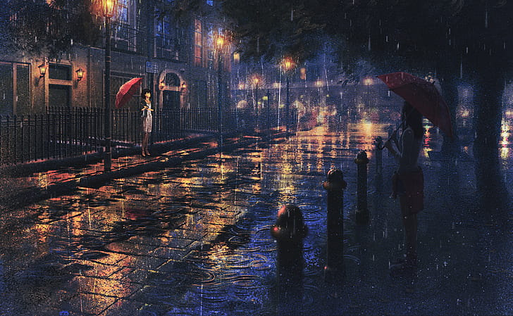 Anime, chicas anime, ilustraciones, lluvia, paraguas, Fondo de pantalla HD  | Wallpaperbetter