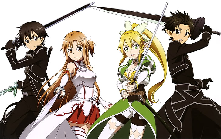 Sword Art Online, Asuna Yuuki, Kirito (Sword Art Online), Leafa (Sword Art Online), Fondo de pantalla HD