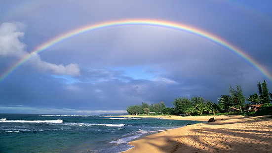 Rainbow Beach Ocean HD, природа, океан, пляж, радуга, HD обои HD wallpaper