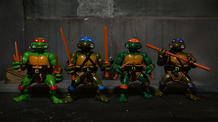 Figurki postaci z TMNT, figurki, Wojownicze Żółwie Ninja, zabawki, Tapety HD