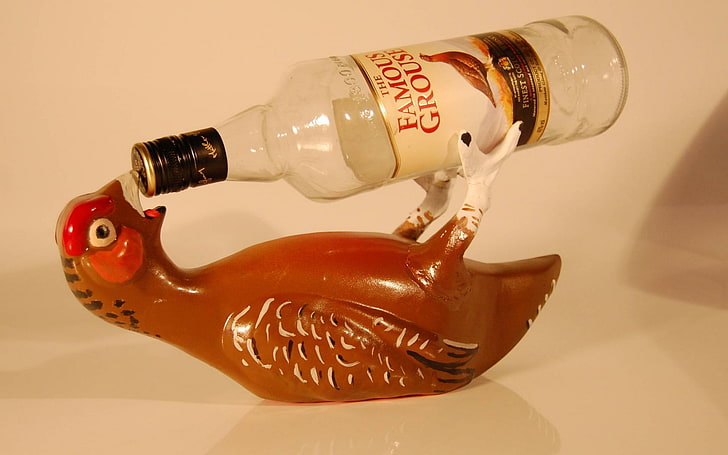 porte-bouteille oiseau brun, bouteilles, whisky, Fond d'écran HD