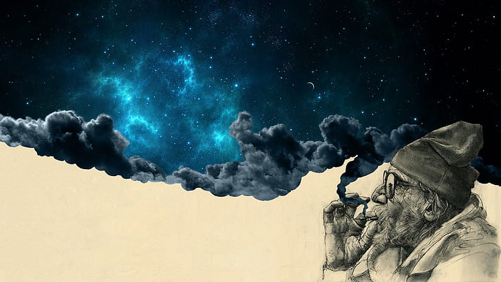 Surreal, Space, Old Man, Stars, Clouds, surreal, space, old man, stars, clouds, Tapety HD