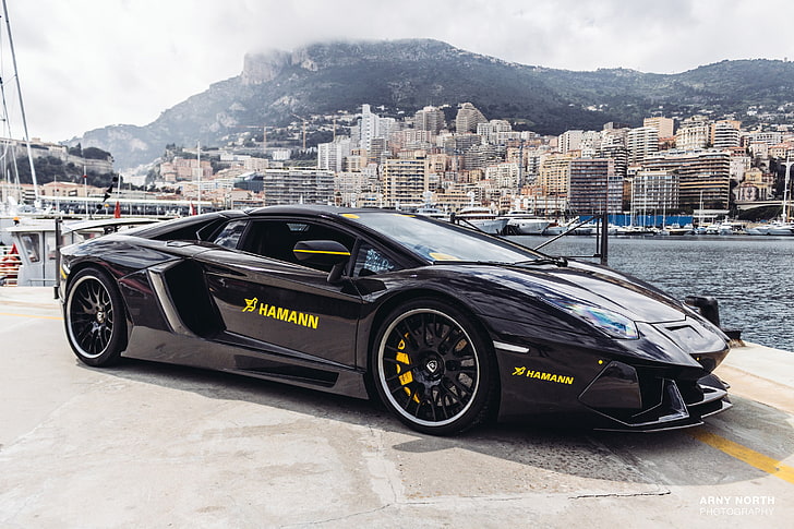 Arny North, Lamborghini, Lamborghini Aventador, Hamann, black cars, Monaco, Lamborghini Aventador LP700-4 Roadster, HD wallpaper