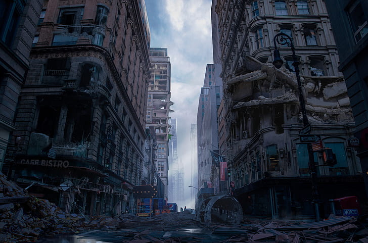 خيال علمي ، ما بعد نهاية العالم ، بناء ، مدينة ، شارع، خلفية HD