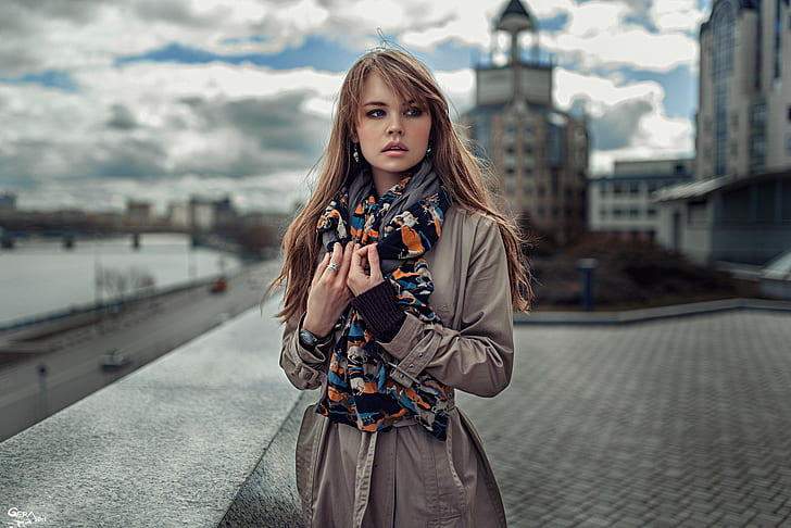 Anastasia Scheglova, model, trench coat, HD wallpaper