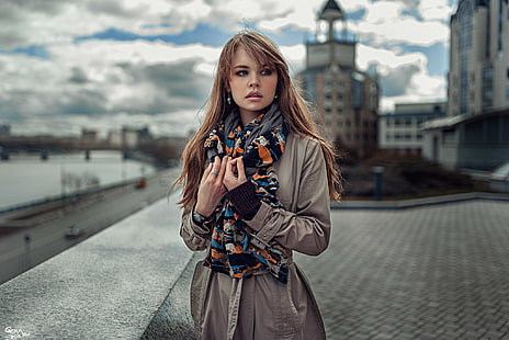 Anastasia Scheglova, modelo, gabardina, Fondo de pantalla HD HD wallpaper