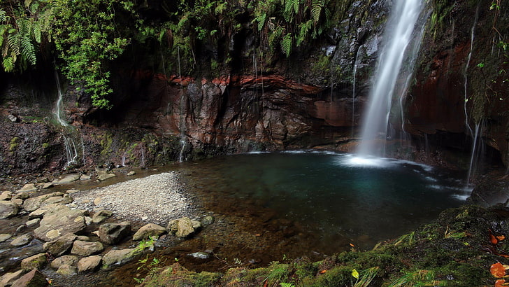 See und Wasserfall, Wasserfall, Natur, HD-Hintergrundbild