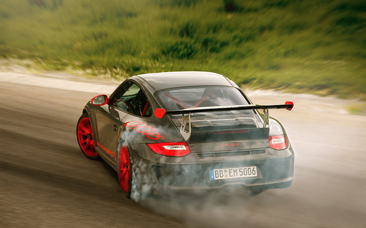 Porsche GT3RS Drift Burnout Smoke HD, cars, porsche, smoke, drift, burnout, gt3rs, HD wallpaper