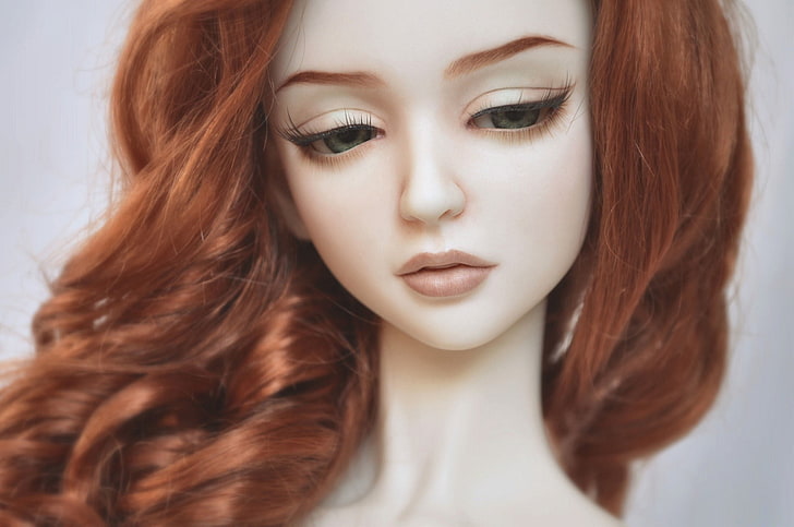 wig coklat, wajah, mainan, boneka, merah, leher, Wallpaper HD