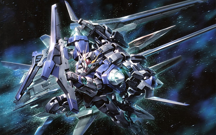 Ilustracja Gundam, Mobile Suit Gundam 00, anime, przestrzeń kosmiczna, Gundam, mech, robot, futurystyczny, sztuka cyfrowa, grafika, science fiction, 00 gundam, Tapety HD
