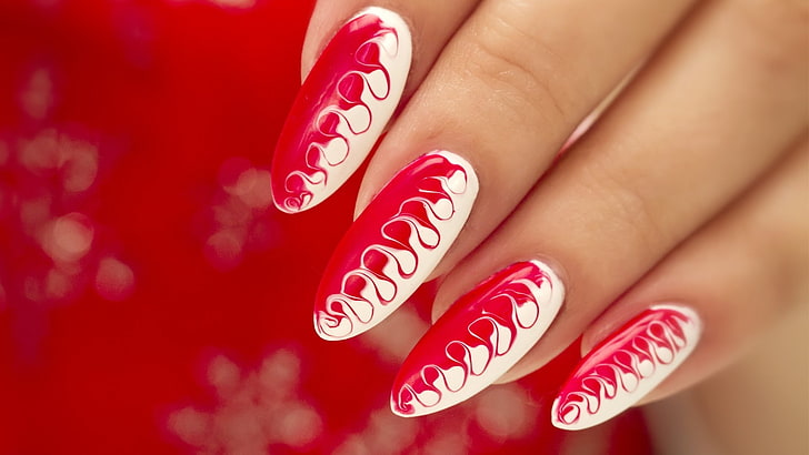hands-nails-finger-manicure-red-white, HD wallpaper