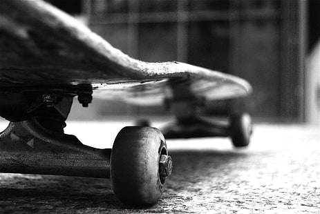 black skateboard, skateboarding, wheels, ground, board games, HD wallpaper HD wallpaper