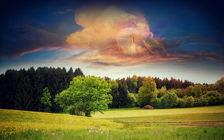 A Dreamy World 134, landscape, tree, HD wallpaper