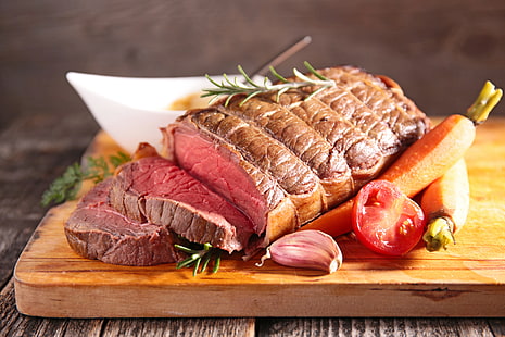 месно ястие, месо, зеленчуци, домати, моркови, свинско месо, HD тапет HD wallpaper