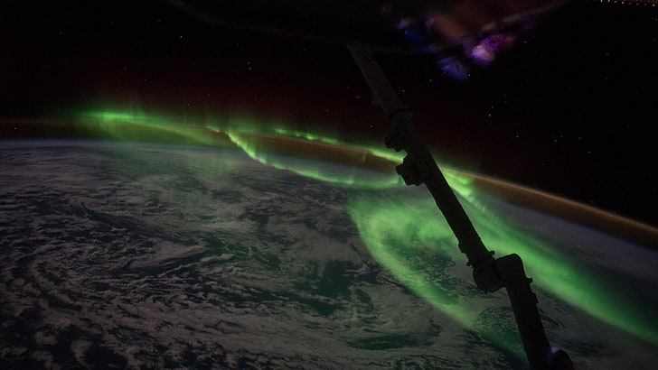 polar lights, aurora, nasa, space, atmosphere, aurora australis, atmosphere of earth, earth, phenomenon, sky, outer space, international space station, space photography, iss, HD wallpaper