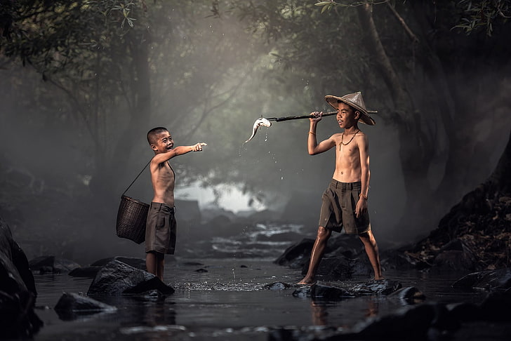 air, anak-anak, Thailand, ikan, Wallpaper HD
