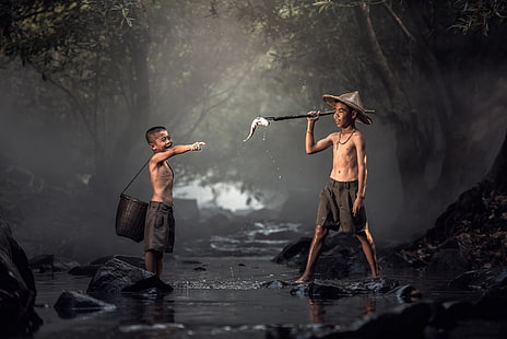 Wasser, Kinder, Thailand, Fisch, HD-Hintergrundbild HD wallpaper