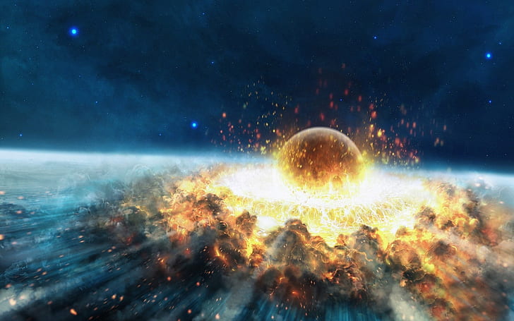 Eksplozja uderzenia asteroidy, asteroida, uderzenie, eksplozja, Tapety HD