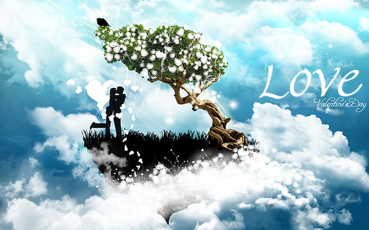 couple, Kiss, love, island, tree, valentine's day, holidays, 2560x1600, 4k love, HD wallpaper
