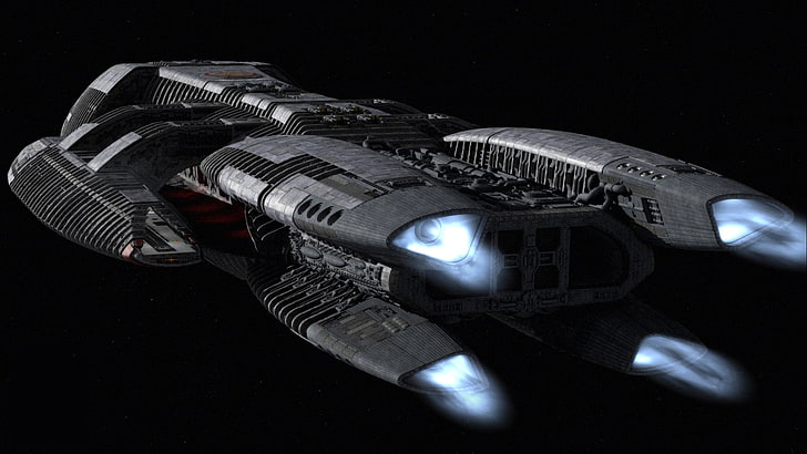 ยานอวกาศสีเทาและสีน้ำเงิน Battlestar Galactica ศิลปะดิจิตอลทีวียานอวกาศนิยายวิทยาศาสตร์, วอลล์เปเปอร์ HD