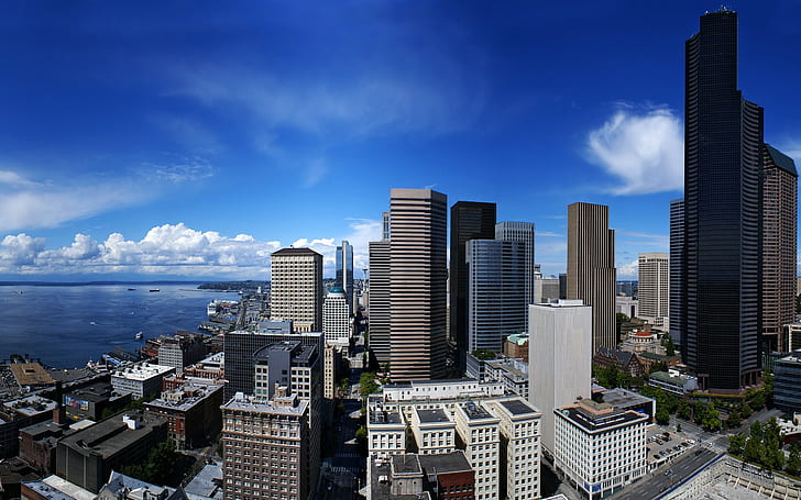 США, Сиэтл, небоскребы, город небоскребов фото, США, Сиэтл, небоскребы, HD обои