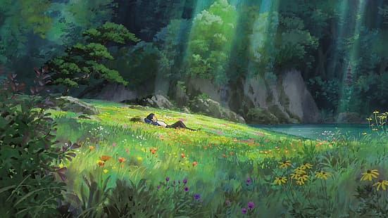 anime, światło naturalne, krajobraz, las, Studio Ghibli, Karigurashi no Arrietty, Tapety HD HD wallpaper
