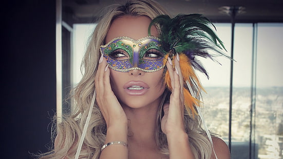 Lindsey Pelas, Frauen, Model, Blondine, Maske, drinnen, HD-Hintergrundbild HD wallpaper