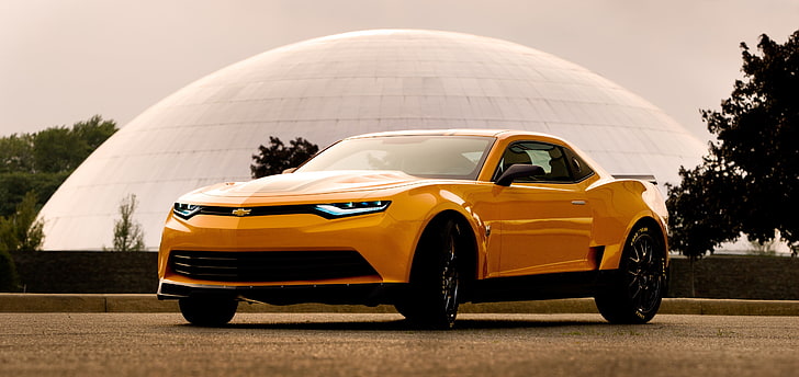 orange Chevrolet Camaro coupe, Transformers: Age of Extinction, filmer, Humla, Humla (Transformers), Chevrolet Camaro, HD tapet