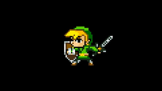 8 bits, The Legend of Zelda, Link, minimalismo, píxeles, videojuegos, fondo simple, fondo negro, juegos retro, Fondo de pantalla HD HD wallpaper