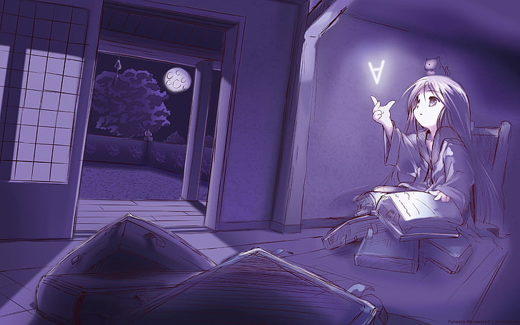 момиче четене книга аниме герой, стая, книга, четене, вечер, HD тапет