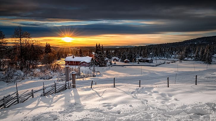 зима, гора, Норвегия, Лилехамер, HD тапет
