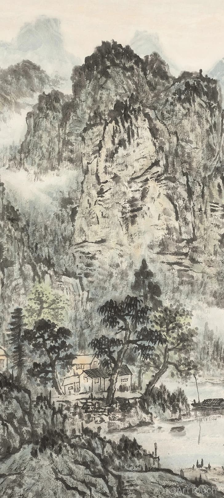 Pinturas tradicionais chinesas, montanhas, árvores, pintura a pincel chinês, HD papel de parede, papel de parede de celular
