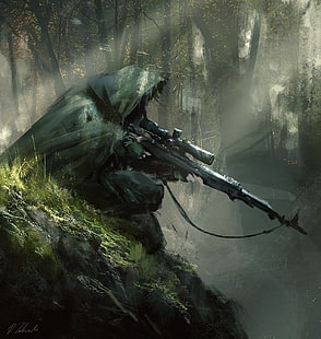 sniper rifle snipers artwork, HD wallpaper HD wallpaper