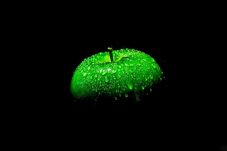 зеленое яблоко фрукт, яблоко, чёрный фон, зелёный, HD обои HD wallpaper