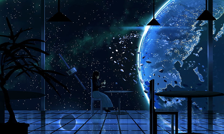 papel de parede galáxia com tema de anime, anime, espaço, chá, HD papel de parede
