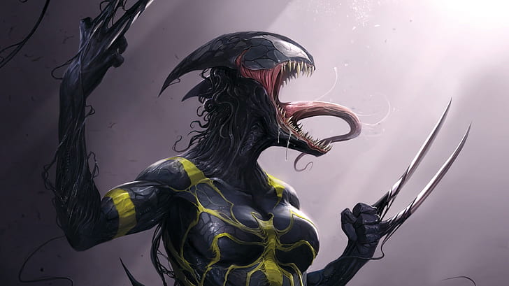 Language, Teeth, Costume, Comic, Claws, Marvel, Comics, Venom, Symbiote, X-23, Laura Kinney, Tongue, The face of the worlds venom, Edge of Venomverse, HD wallpaper