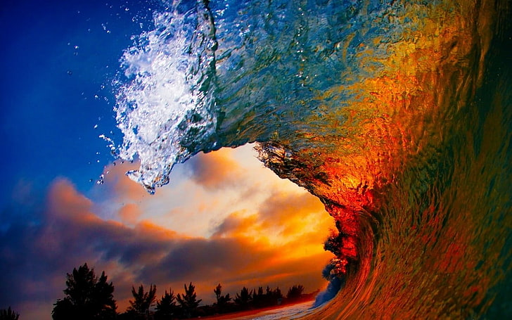 body of water, nature, landscape, sea, beach, waves, liquid, water, sunset, coast, HD wallpaper