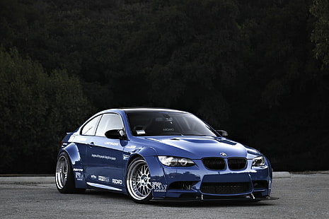 BMW M3 E92 Blue, bmw, M3, E92, синий, обвес, HD обои HD wallpaper
