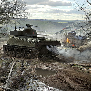 tank perang abu-abu, WoT, Sherman, Panther, World Of Tanks, Wargaming Net, Medium Tanks, Sherman Firefly, Wallpaper HD HD wallpaper