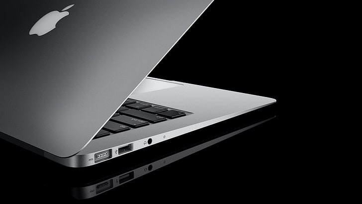 MacBook Air, laptop, jabłko, biały, czarny, otwarty, odblaskowy, Tapety HD