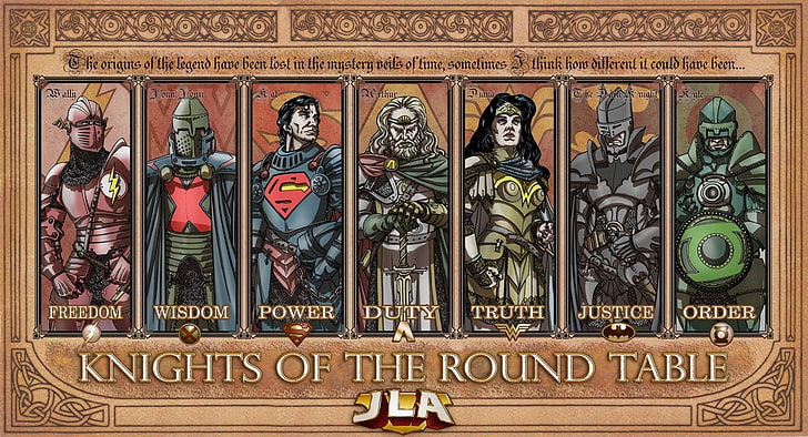 Knights of the round table illustration, Comics, DC Comics, Batman, Green Lantern, Superman, Wonder Woman, HD wallpaper