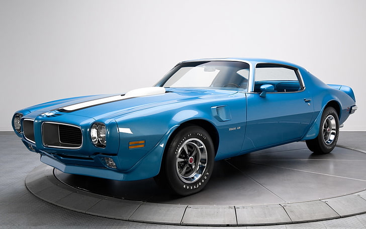niebieskie coupe, Pontiac, 1970, przód, Firebird, Muscle car, Trans Am, Ram Air III, Pontiac., Tapety HD