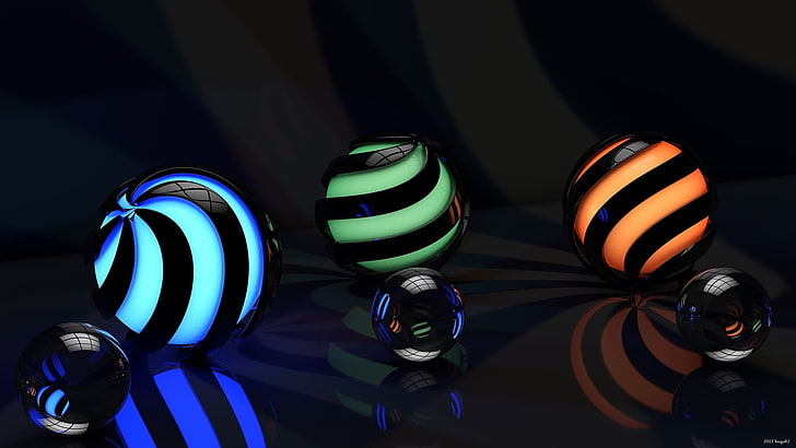 three assorted-color night lamps, Artistic, 3D Art, Abstract, Ball, Digital Art, Glass, HD wallpaper