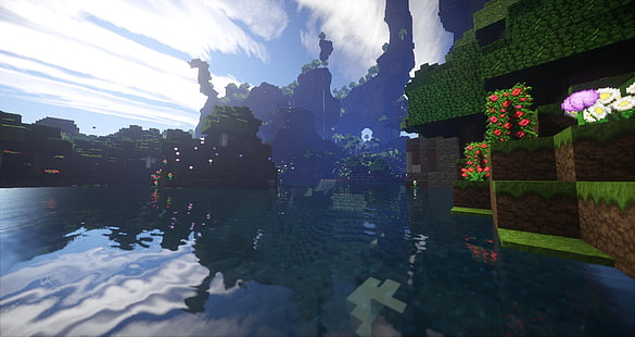 Zrzut ekranu aplikacji gry Minecraft, Minecraft, render, zrzut ekranu, jezioro, odbicie, Tapety HD HD wallpaper