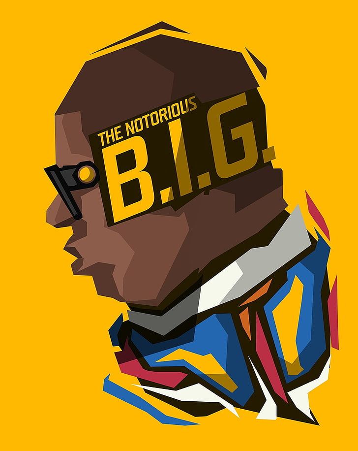 O grande notório.ilustração, fundo amarelo, Rapper, The Notorious B.I.G., minimalismo, HD papel de parede, papel de parede de celular