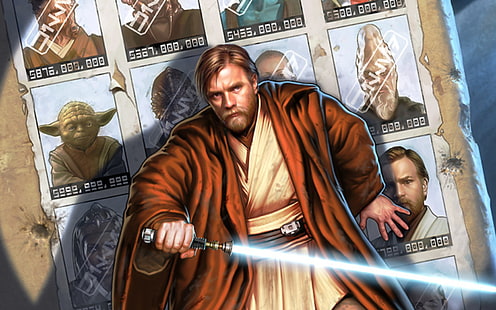 Obi Wan z Gwiezdnych Wojen, Gwiezdnych Wojen, Obi-Wan Kenobi, miecz świetlny, grafika, Jedi, Tapety HD HD wallpaper