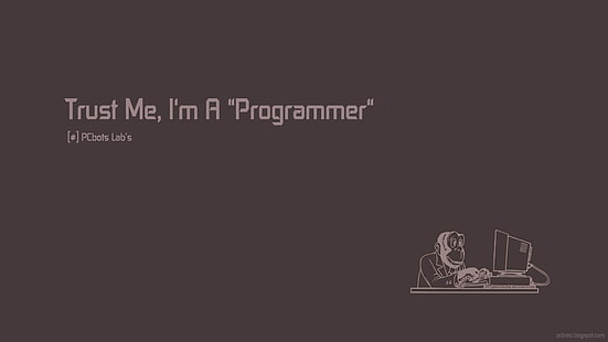 поверь мне, я программист, наложение текста, юмор, программисты, обезьяна, компьютер, HD обои HD wallpaper