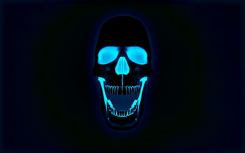 Fantasía, cráneo, esqueletos, fondo oscuro, miedo, ilustración de cráneo led, fantasía, cráneo, esqueletos, fondo oscuro, miedo, Fondo de pantalla HD HD wallpaper